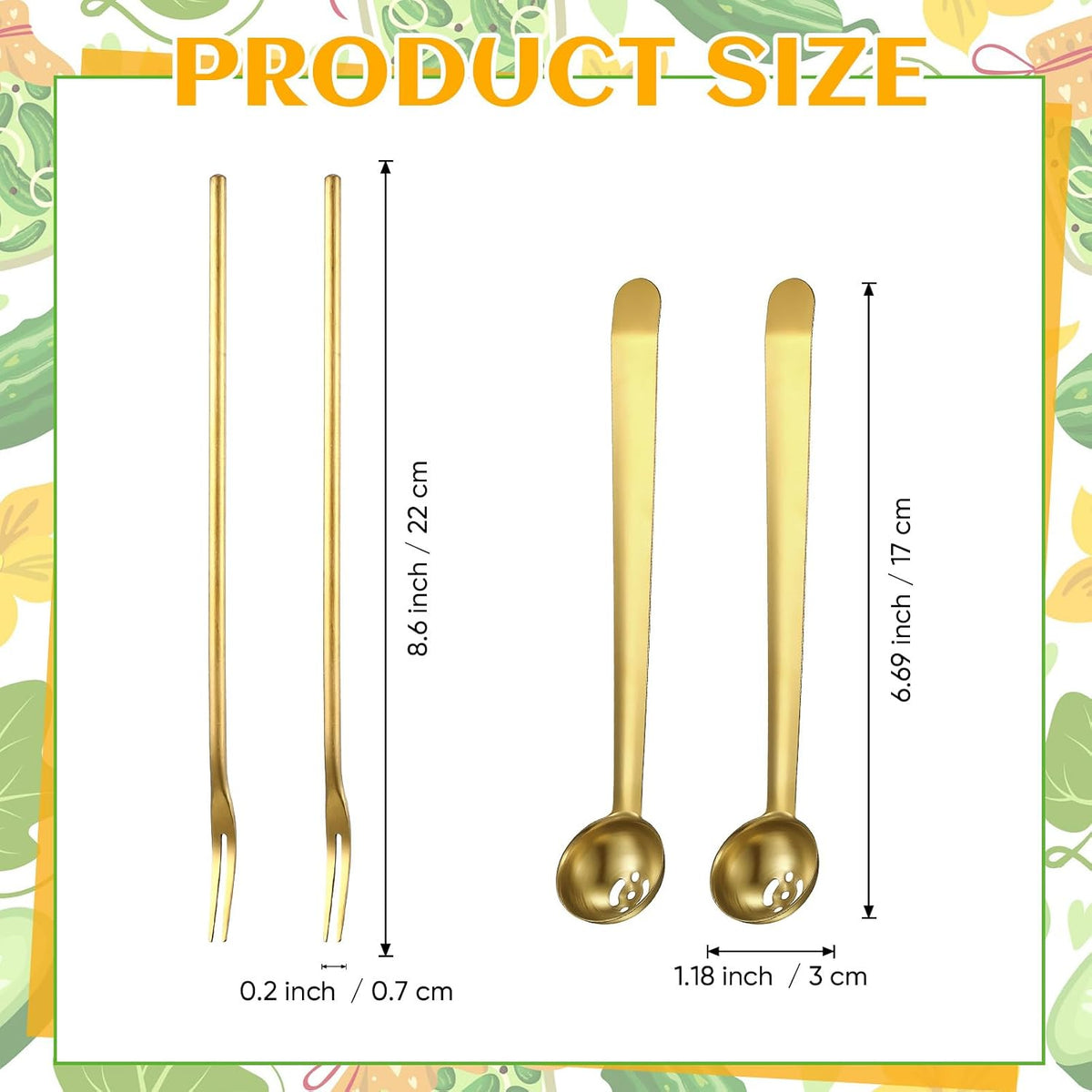 4 Pcs Pickle Fork Olive Spoon Set Long Handle, Classic Style