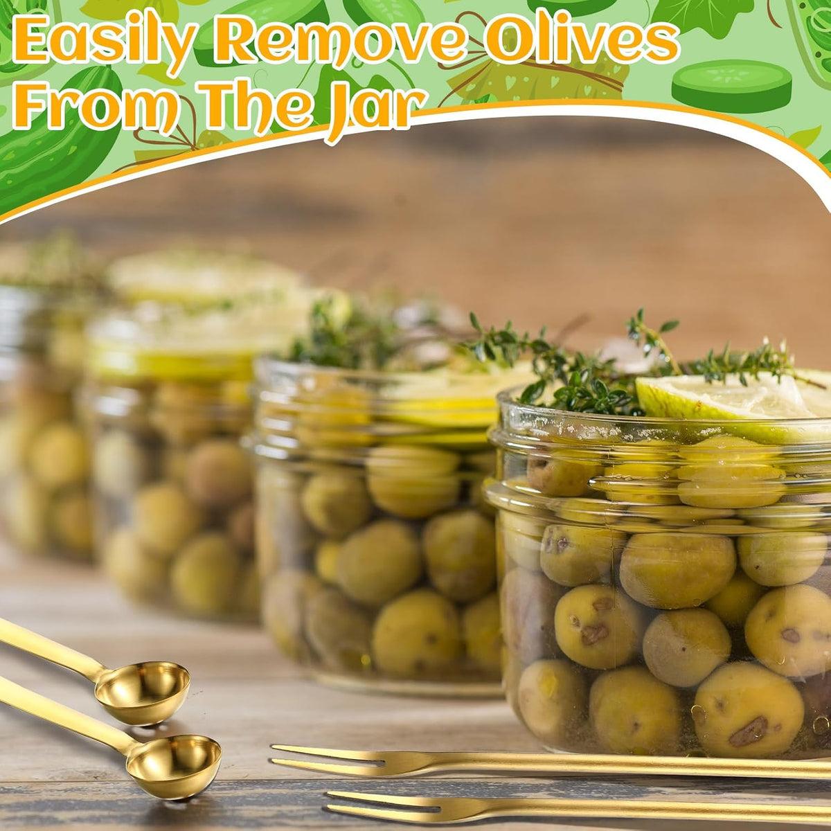 4 Pcs Pickle Fork Olive Spoon Set Long Handle, Classic Style