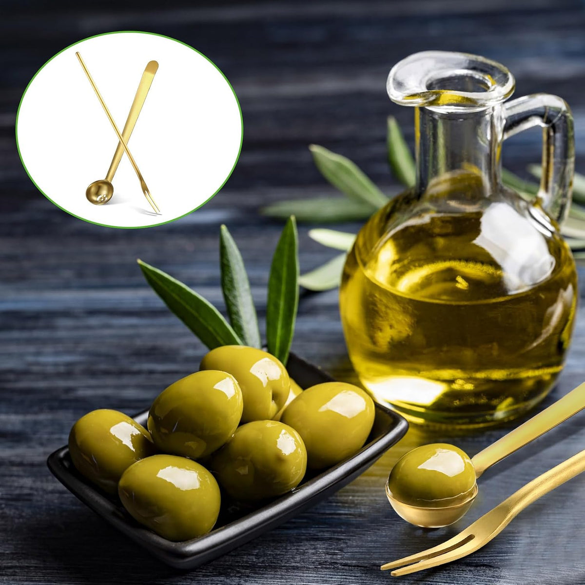 4 Pcs Pickle Fork Olive Spoon Set Long Handle, Classic Style