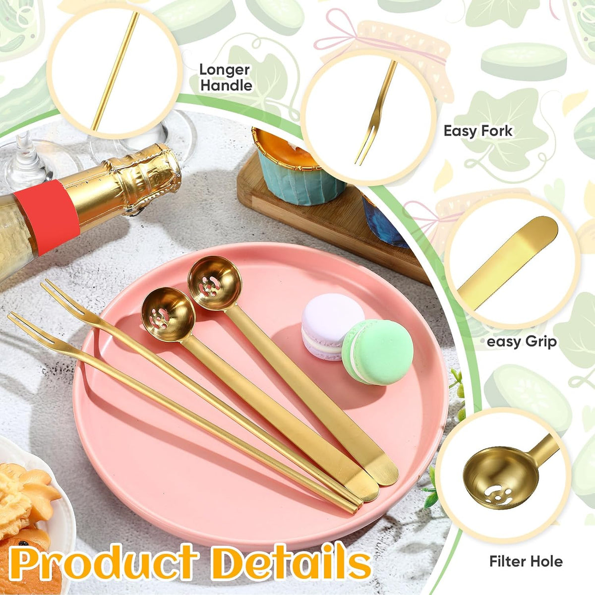 4 Pcs Pickle Fork Olive Spoon Set Long Handle, Classic Style