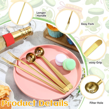 4 Pcs Pickle Fork Olive Spoon Set Long Handle, Classic Style