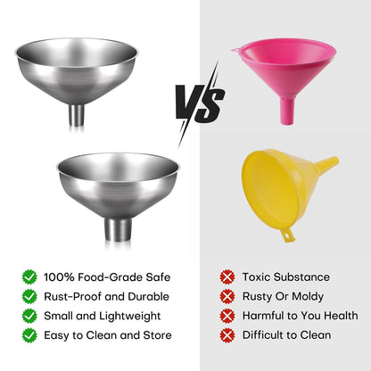 2-Piece Stainless Steel Kitchen Funnel Set with 1-Inch and 0.5-Inch Ports for Transferring and Filling Liquids, Coffee Beans, Spice Blends, and Powders Easy to Clean!