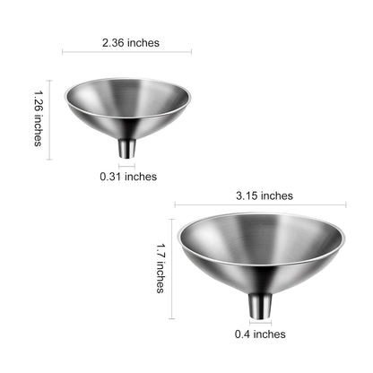 2-Piece Stainless Steel Kitchen Funnel Set with 1-Inch and 0.5-Inch Ports for Transferring and Filling Liquids, Coffee Beans, Spice Blends, and Powders Easy to Clean!