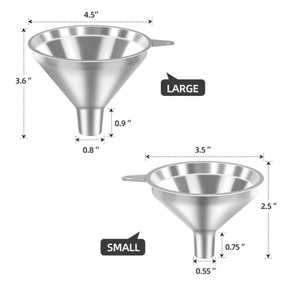 2-Piece Stainless Steel Kitchen Funnel Set with 1-Inch and 0.5-Inch Ports for Transferring and Filling Liquids, Coffee Beans, Spice Blends, and Powders Easy to Clean!
