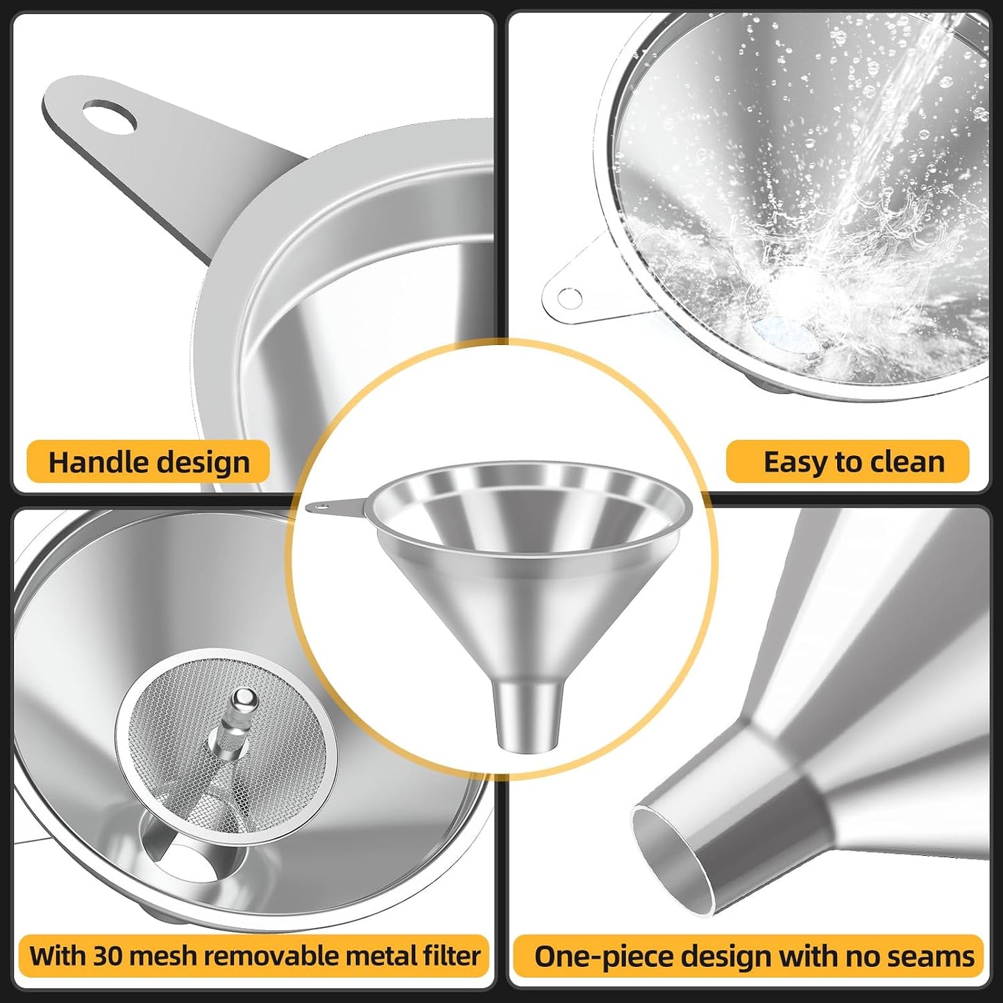 2-Piece Stainless Steel Kitchen Funnel Set with 1-Inch and 0.5-Inch Ports for Transferring and Filling Liquids, Coffee Beans, Spice Blends, and Powders Easy to Clean!