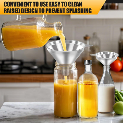 2-Piece Stainless Steel Kitchen Funnel Set with 1-Inch and 0.5-Inch Ports for Transferring and Filling Liquids, Coffee Beans, Spice Blends, and Powders Easy to Clean!