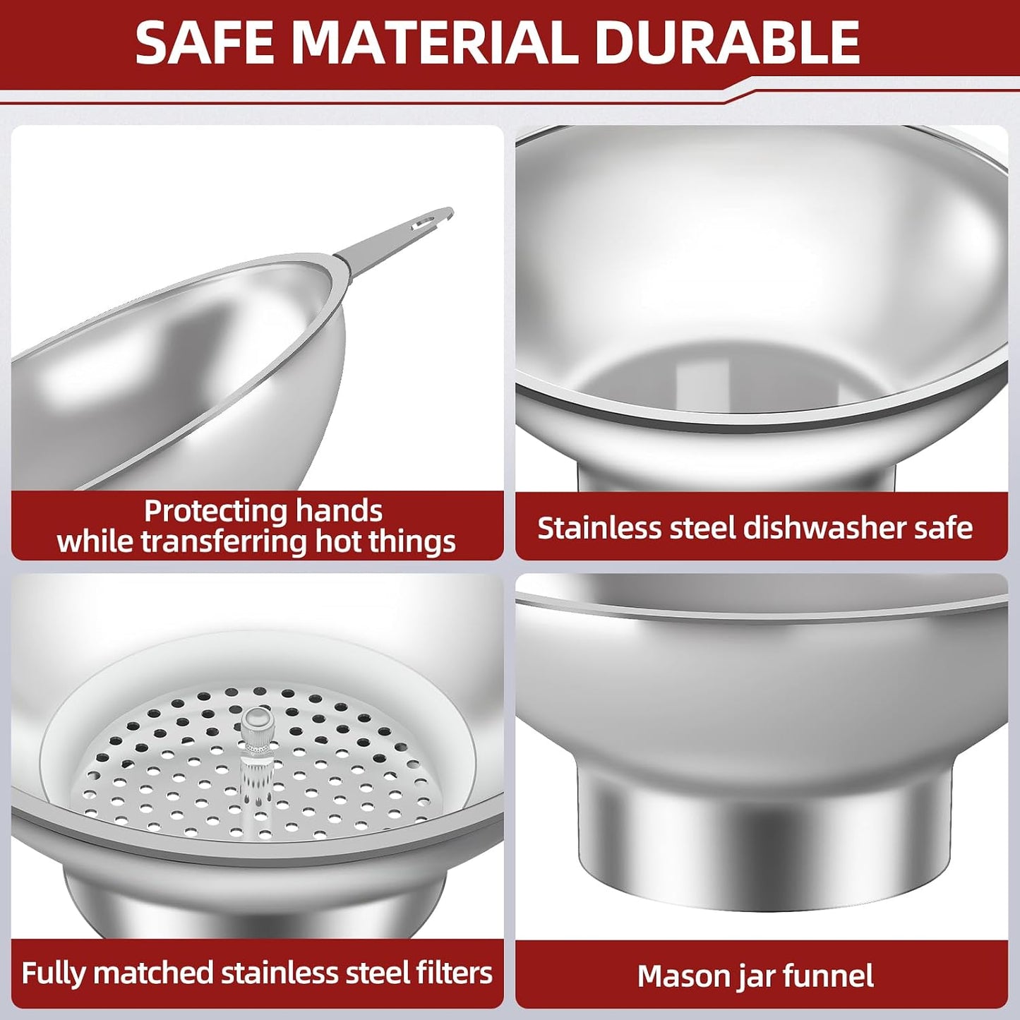 2-Piece Stainless Steel Kitchen Funnel Set with 1-Inch and 0.5-Inch Ports for Transferring and Filling Liquids, Coffee Beans, Spice Blends, and Powders Easy to Clean!