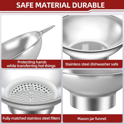 2-Piece Stainless Steel Kitchen Funnel Set with 1-Inch and 0.5-Inch Ports for Transferring and Filling Liquids, Coffee Beans, Spice Blends, and Powders Easy to Clean!