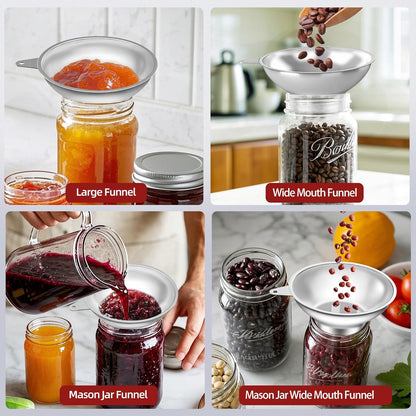 2-Piece Stainless Steel Kitchen Funnel Set with 1-Inch and 0.5-Inch Ports for Transferring and Filling Liquids, Coffee Beans, Spice Blends, and Powders Easy to Clean!