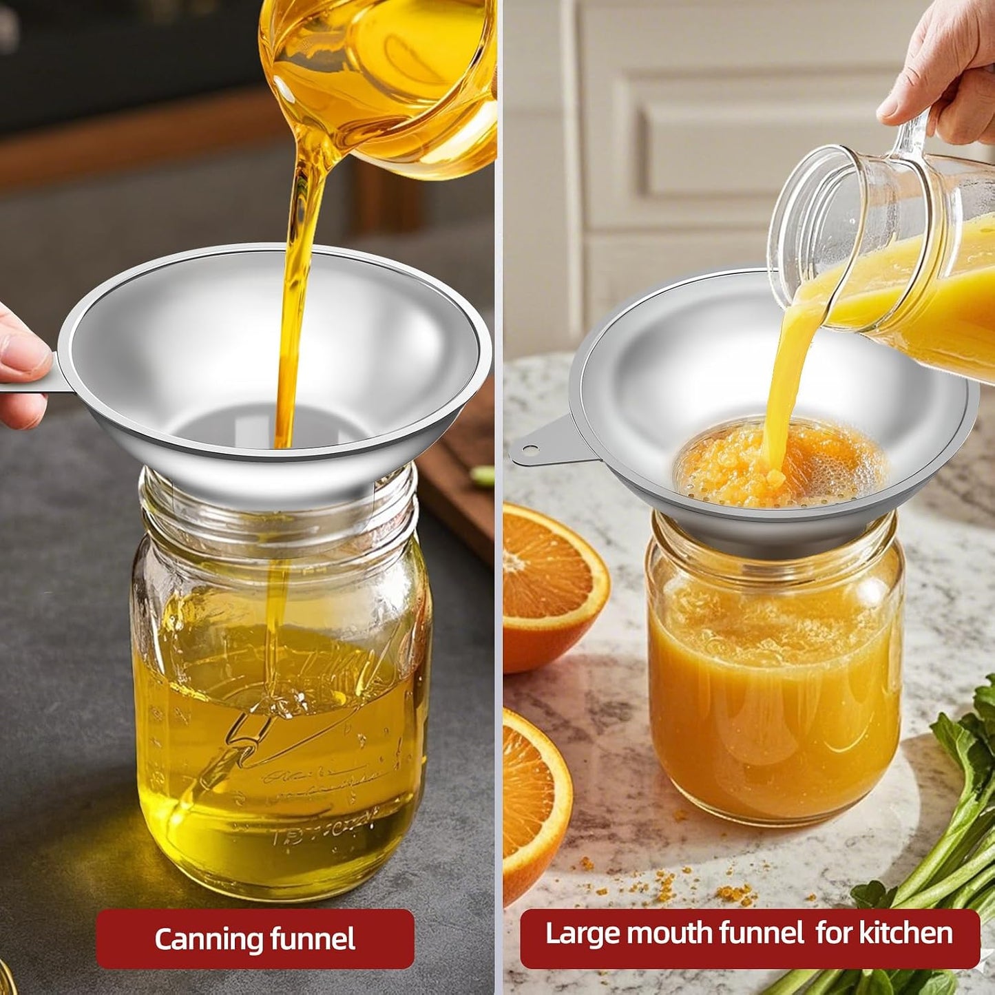 2-Piece Stainless Steel Kitchen Funnel Set with 1-Inch and 0.5-Inch Ports for Transferring and Filling Liquids, Coffee Beans, Spice Blends, and Powders Easy to Clean!