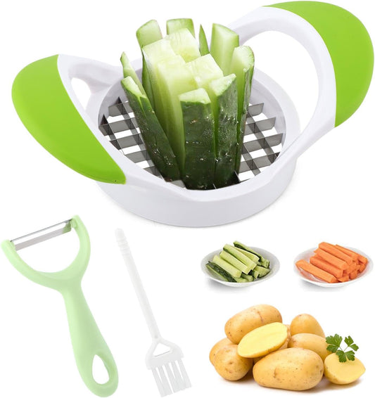 Potato Slicer French Fry Cutter,Multi-purpose Stainless Steel Veggie Chopper for Fries Potato Onion Cutter Food Chopper Manual Hand Vegetable Cutter Dicer,Green