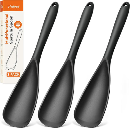 3 PACK Silicone Cooking Spatula & Spoon for Nonstick Cookware, BPA-Free | Multifunction Spoonula for Baking, Cooking, Serving, Mixing, Stirring, Scoop, Scrape - One-Piece Formed, Dishwasher Safe