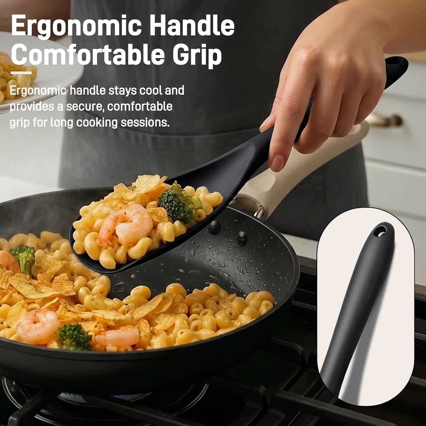3 PACK Silicone Cooking Spatula & Spoon for Nonstick Cookware, BPA-Free | Multifunction Spoonula for Baking, Cooking, Serving, Mixing, Stirring, Scoop, Scrape - One-Piece Formed, Dishwasher Safe