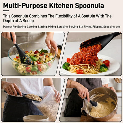 3 PACK Silicone Cooking Spatula & Spoon for Nonstick Cookware, BPA-Free | Multifunction Spoonula for Baking, Cooking, Serving, Mixing, Stirring, Scoop, Scrape - One-Piece Formed, Dishwasher Safe