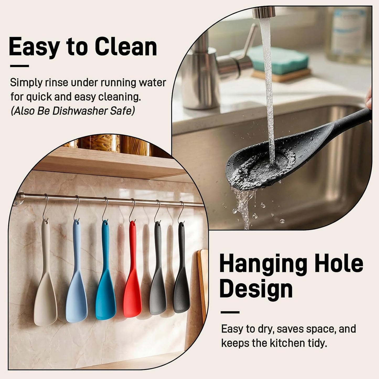 3 PACK Silicone Cooking Spatula & Spoon for Nonstick Cookware, BPA-Free | Multifunction Spoonula for Baking, Cooking, Serving, Mixing, Stirring, Scoop, Scrape - One-Piece Formed, Dishwasher Safe