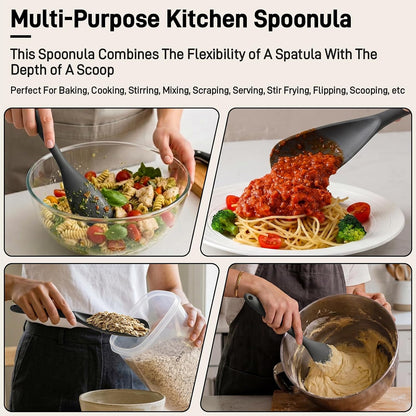 3 PACK Silicone Cooking Spatula & Spoon for Nonstick Cookware, BPA-Free | Multifunction Spoonula for Baking, Cooking, Serving, Mixing, Stirring, Scoop, Scrape - One-Piece Formed, Dishwasher Safe
