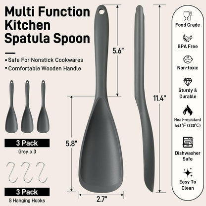 3 PACK Silicone Cooking Spatula & Spoon for Nonstick Cookware, BPA-Free | Multifunction Spoonula for Baking, Cooking, Serving, Mixing, Stirring, Scoop, Scrape - One-Piece Formed, Dishwasher Safe