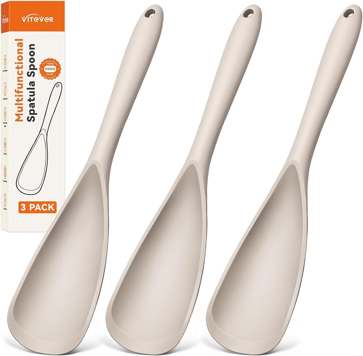 3 PACK Silicone Cooking Spatula & Spoon for Nonstick Cookware, BPA-Free | Multifunction Spoonula for Baking, Cooking, Serving, Mixing, Stirring, Scoop, Scrape - One-Piece Formed, Dishwasher Safe