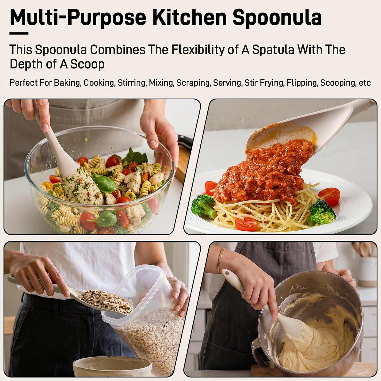 3 PACK Silicone Cooking Spatula & Spoon for Nonstick Cookware, BPA-Free | Multifunction Spoonula for Baking, Cooking, Serving, Mixing, Stirring, Scoop, Scrape - One-Piece Formed, Dishwasher Safe