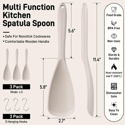 3 PACK Silicone Cooking Spatula & Spoon for Nonstick Cookware, BPA-Free | Multifunction Spoonula for Baking, Cooking, Serving, Mixing, Stirring, Scoop, Scrape - One-Piece Formed, Dishwasher Safe
