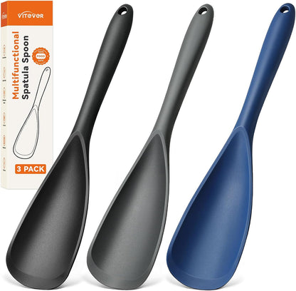 3 PACK Silicone Cooking Spatula & Spoon for Nonstick Cookware, BPA-Free | Multifunction Spoonula for Baking, Cooking, Serving, Mixing, Stirring, Scoop, Scrape - One-Piece Formed, Dishwasher Safe