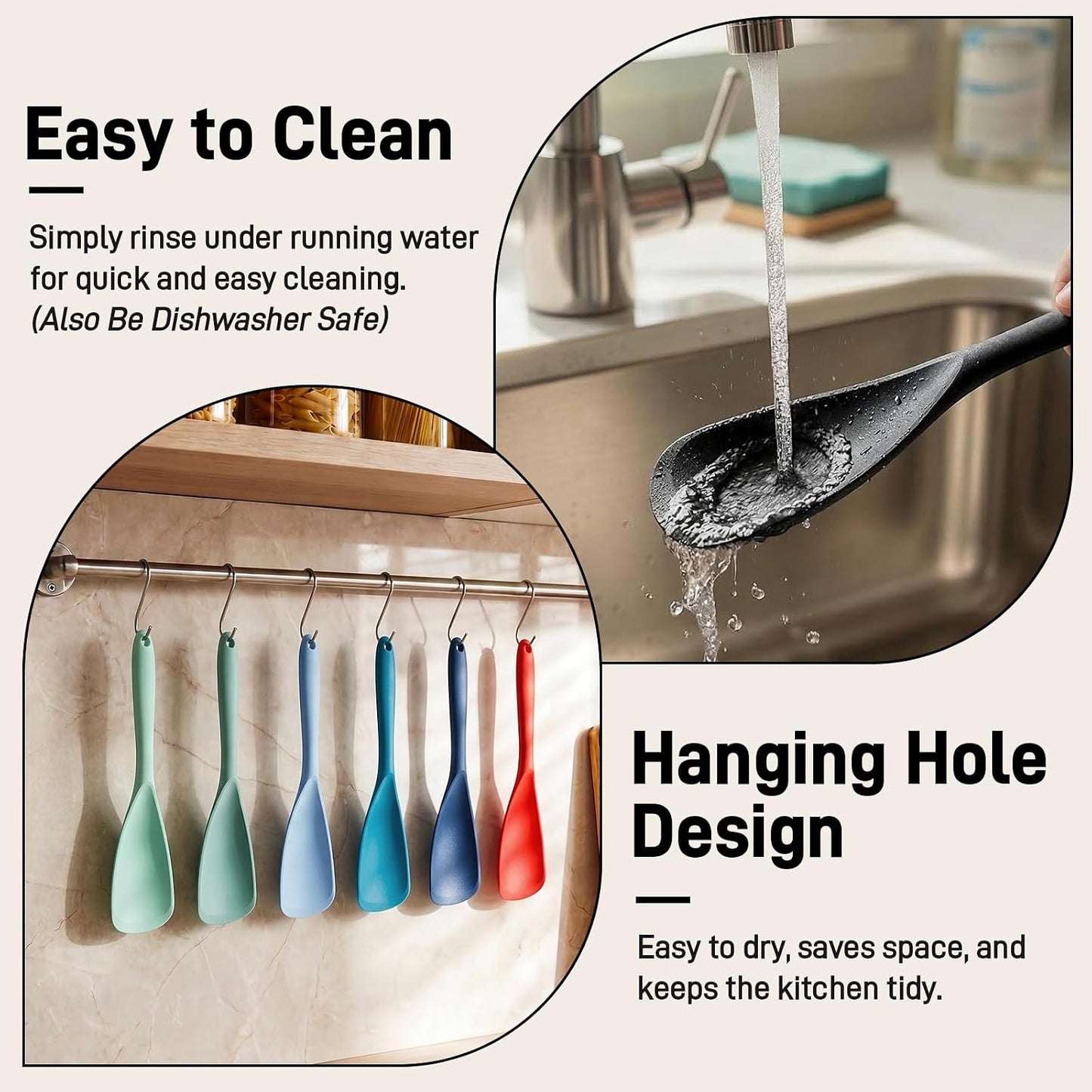 3 PACK Silicone Cooking Spatula & Spoon for Nonstick Cookware, BPA-Free | Multifunction Spoonula for Baking, Cooking, Serving, Mixing, Stirring, Scoop, Scrape - One-Piece Formed, Dishwasher Safe