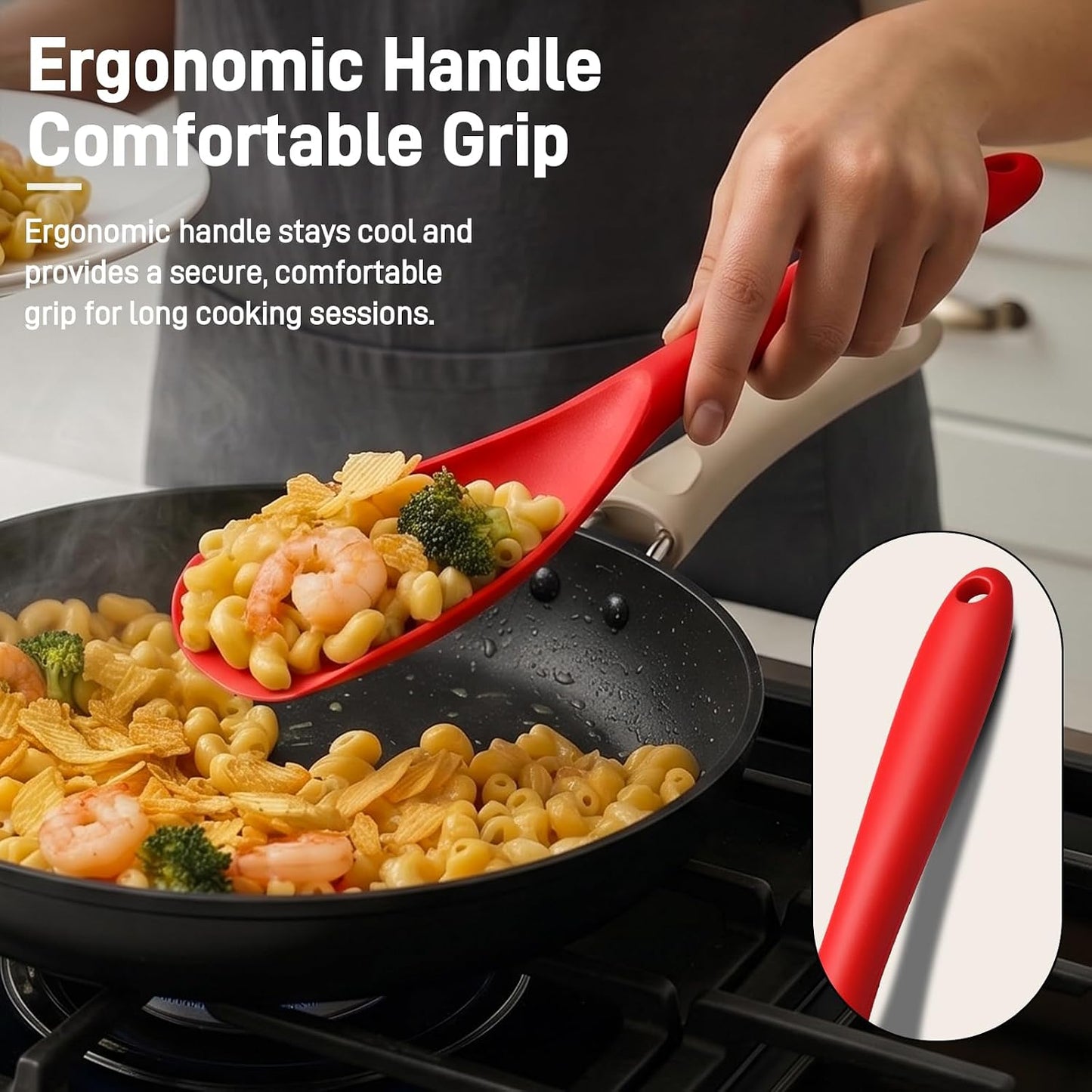 3 PACK Silicone Cooking Spatula & Spoon for Nonstick Cookware, BPA-Free | Multifunction Spoonula for Baking, Cooking, Serving, Mixing, Stirring, Scoop, Scrape - One-Piece Formed, Dishwasher Safe
