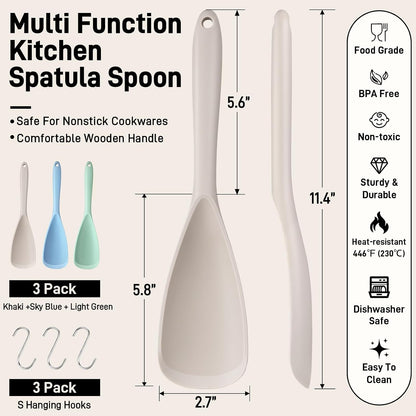 3 PACK Silicone Cooking Spatula & Spoon for Nonstick Cookware, BPA-Free | Multifunction Spoonula for Baking, Cooking, Serving, Mixing, Stirring, Scoop, Scrape - One-Piece Formed, Dishwasher Safe