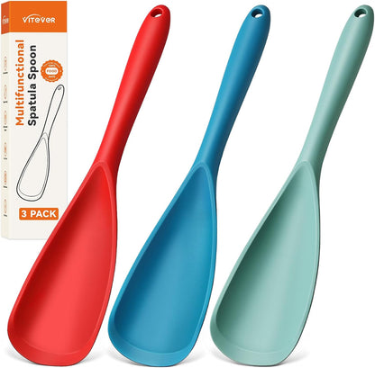 3 PACK Silicone Cooking Spatula & Spoon for Nonstick Cookware, BPA-Free | Multifunction Spoonula for Baking, Cooking, Serving, Mixing, Stirring, Scoop, Scrape - One-Piece Formed, Dishwasher Safe