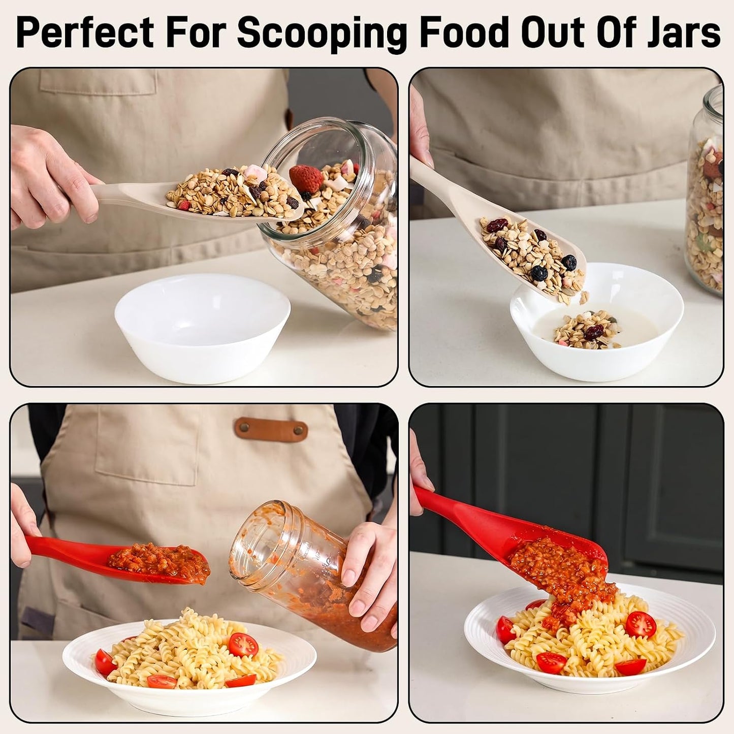 3 PACK Silicone Cooking Spatula & Spoon for Nonstick Cookware, BPA-Free | Multifunction Spoonula for Baking, Cooking, Serving, Mixing, Stirring, Scoop, Scrape - One-Piece Formed, Dishwasher Safe