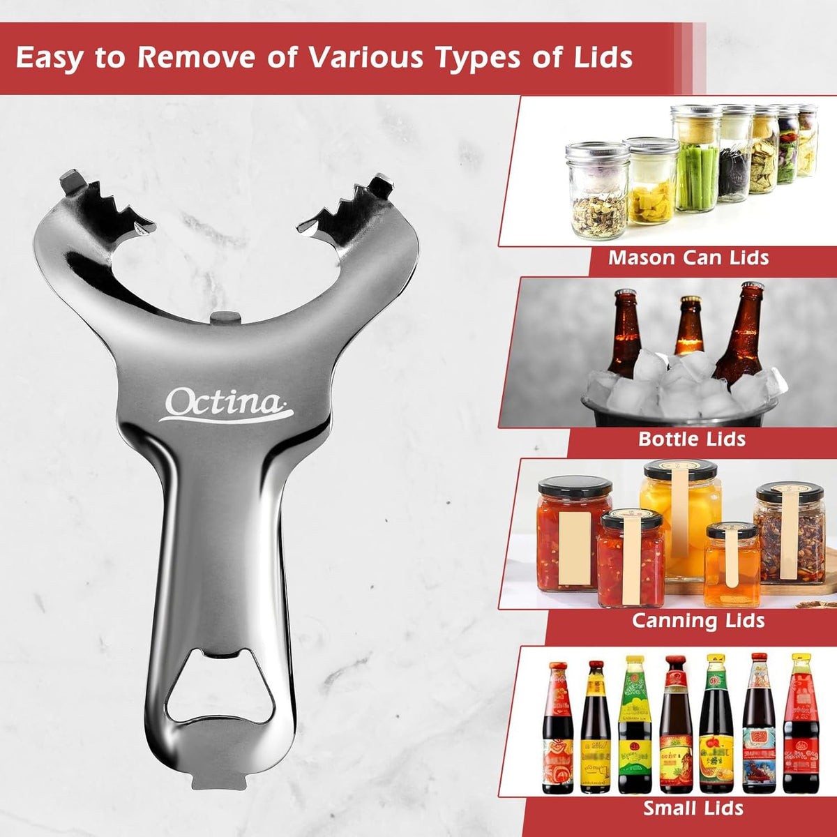 Mason Jar Opener with No Lid Dents or Damage, Bottle Opener Multi-purpose, Easy Twist Handheld Top Remover Utensil, Manual Canning Opener for Various Lids