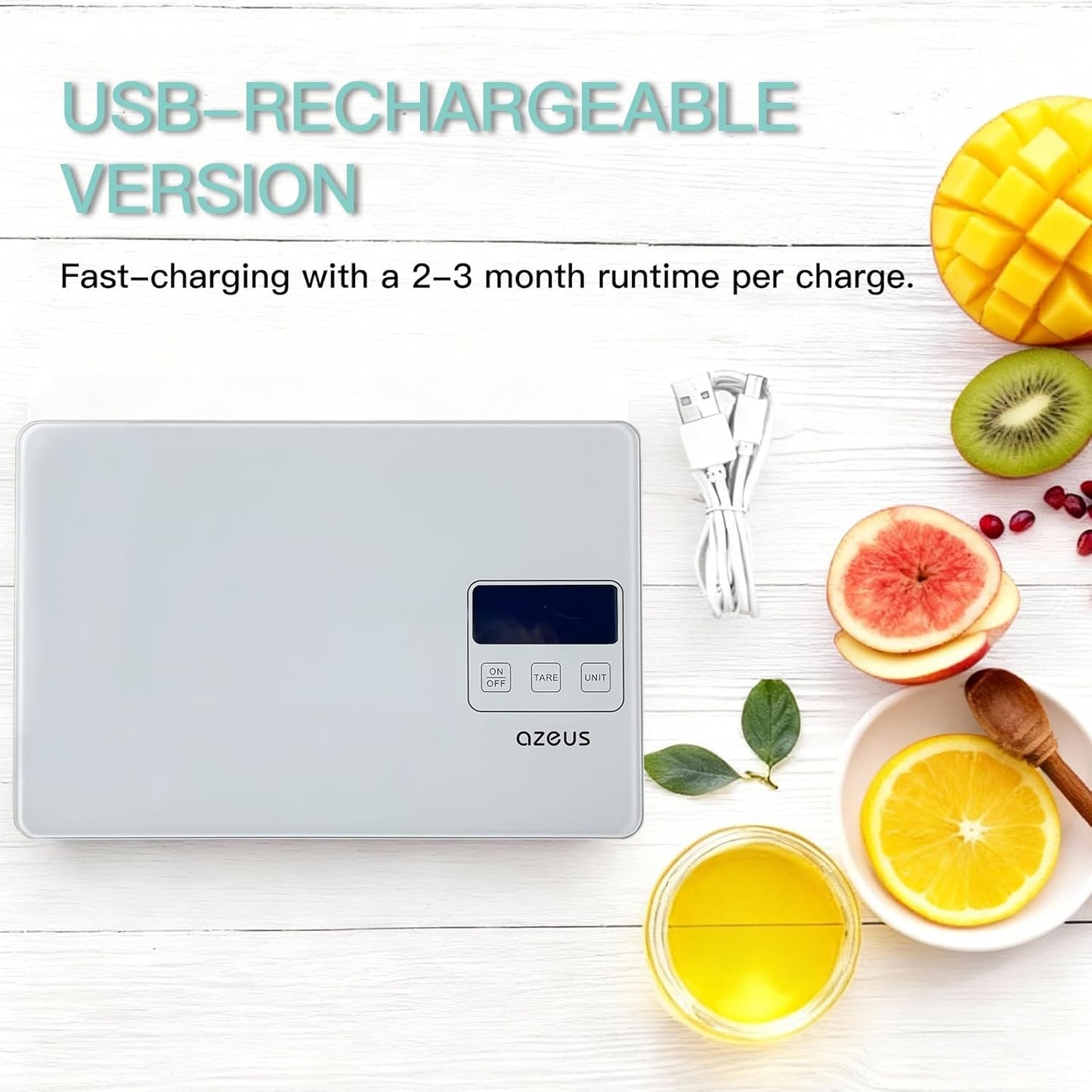 Food Scale with USB Rechargeable, Digital Kitchen Scale with 6 Units, High Precision to 0.04 oz /11lbs Capacity, Weight Range from 3g-5000g