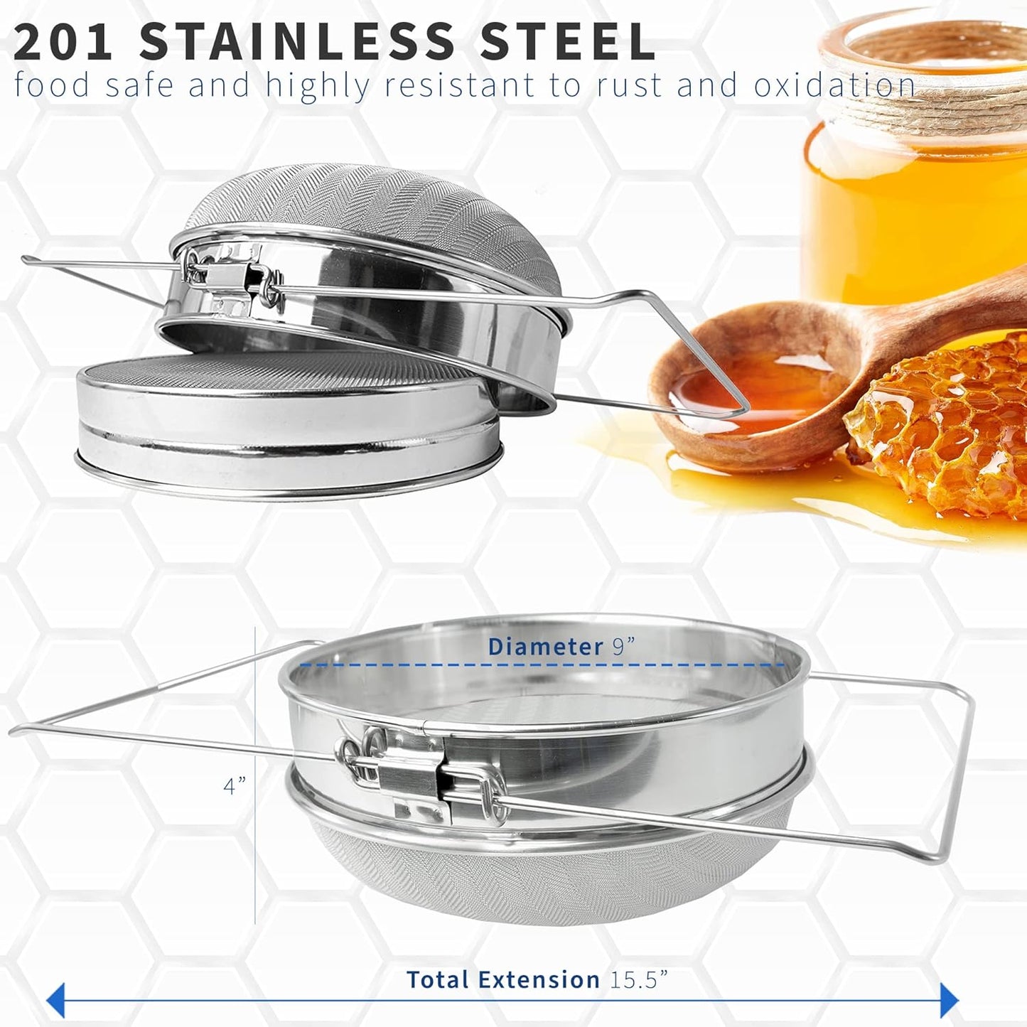 Double Sieve Stainless Steel Honey Strainer, BEE-V101H | Bee Keeping Equipment Filter