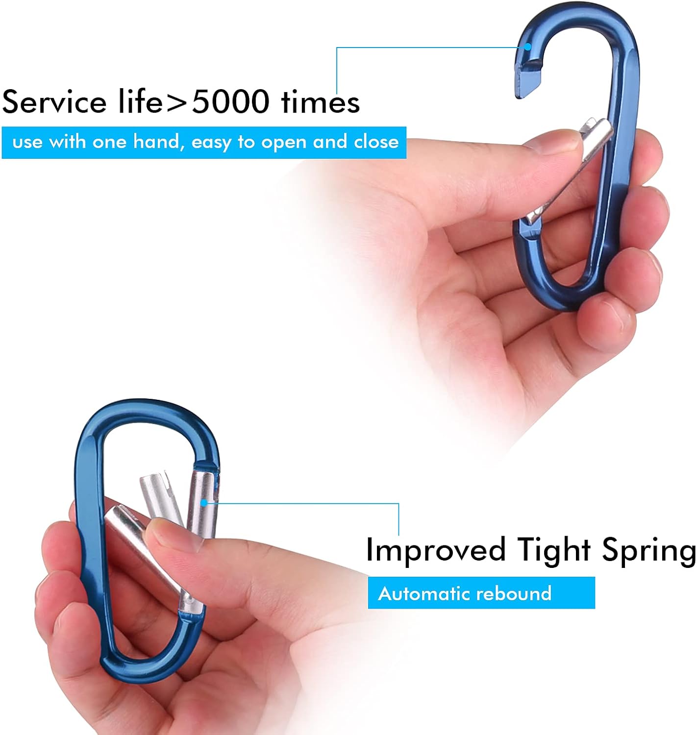 Carabiner Caribeaner Clip,3" Large Aluminum D Ring Shape Carabeaner with Keyring Keychain Hook