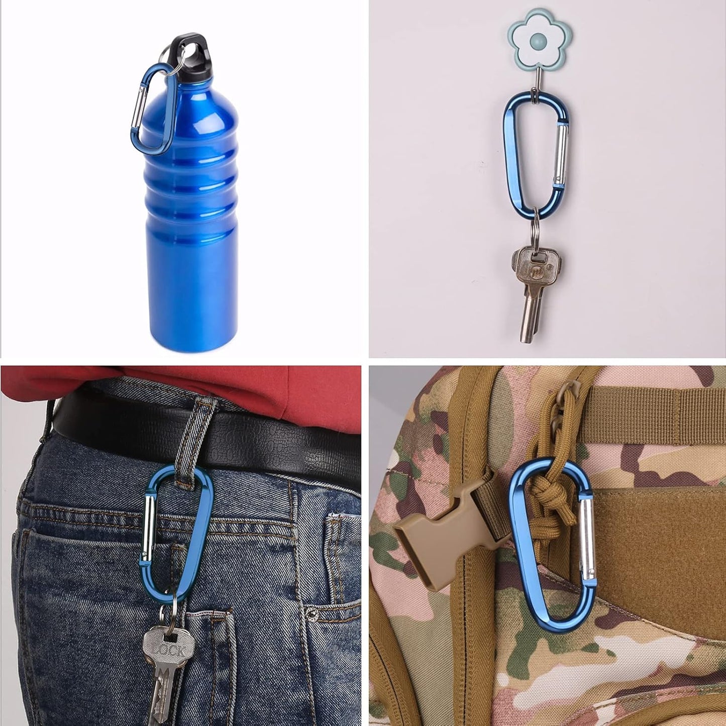 Carabiner Caribeaner Clip,3" Large Aluminum D Ring Shape Carabeaner with Keyring Keychain Hook