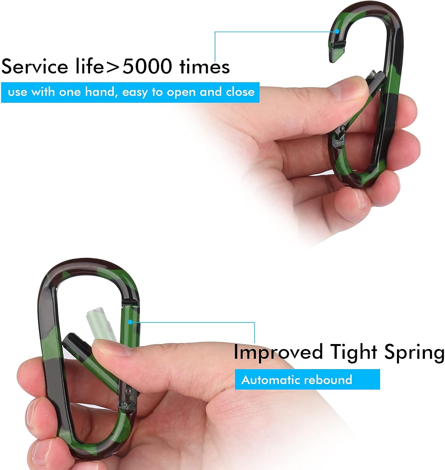 Carabiner Caribeaner Clip,3" Large Aluminum D Ring Shape Carabeaner with Keyring Keychain Hook