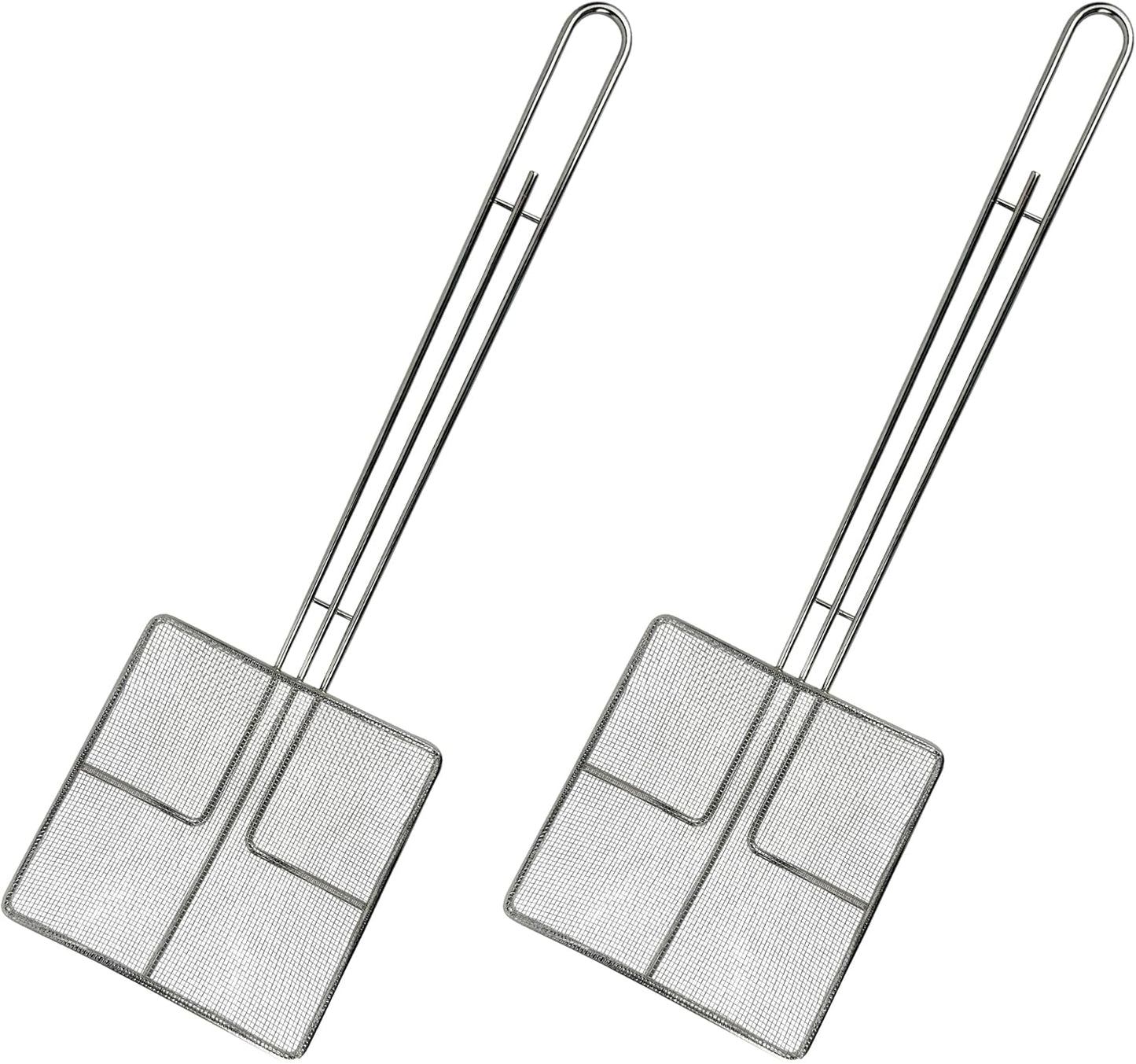 Wire Mesh Strainer with Long Handle | 2-Pack | 6.5" Square Frying Spoon | Cooking Oil Strainer for Deep Fryer & Professional Restaurant Use | Commercial Grease Skimmer