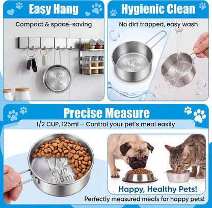 3 Pack 1/2 Measuring Cups 1/2 Dog Cat Food Stainless Steel Scoop Cup with Handle Portion Control for Wet and Dry Ingredients for Dog Cat Bird