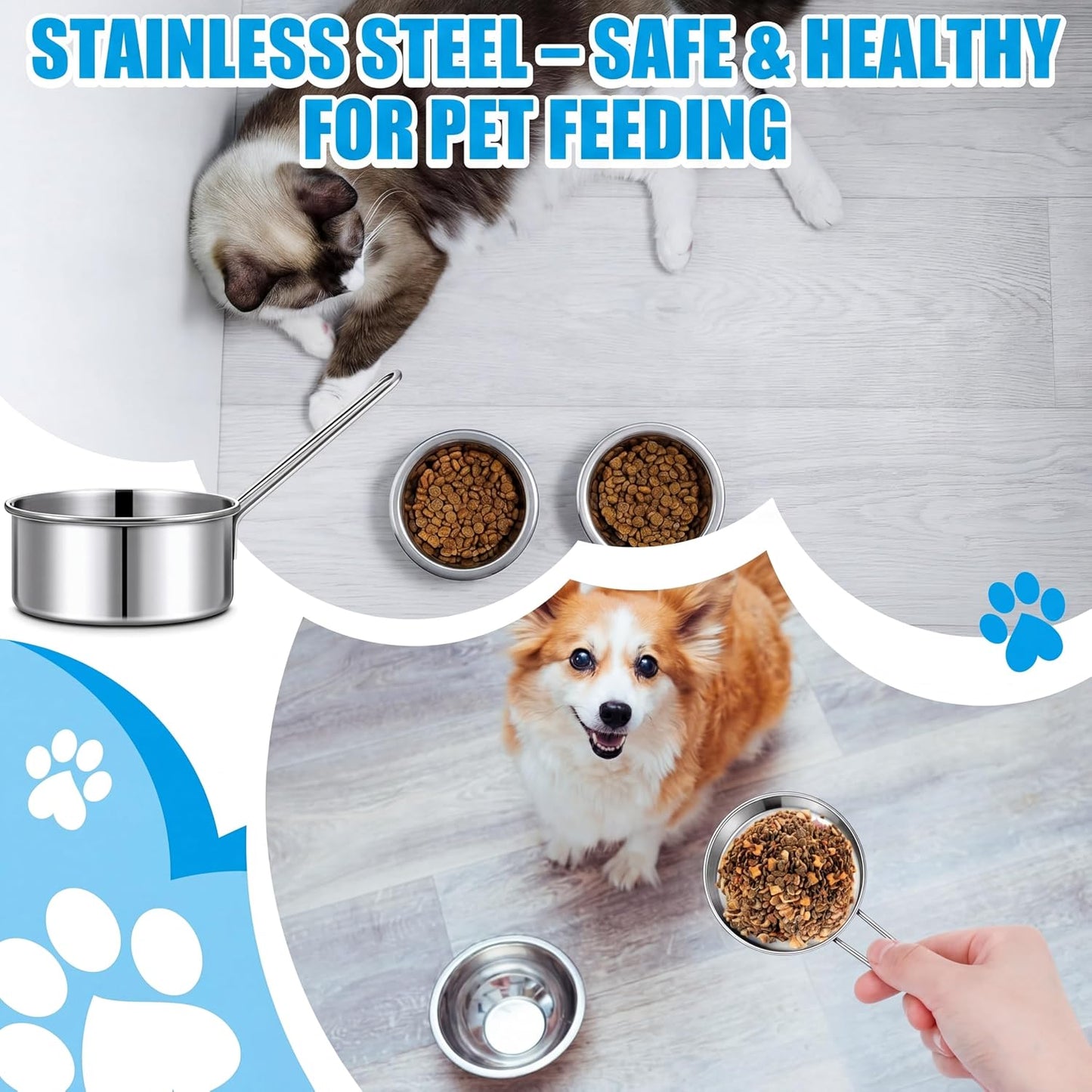 3 Pack 1/2 Measuring Cups 1/2 Dog Cat Food Stainless Steel Scoop Cup with Handle Portion Control for Wet and Dry Ingredients for Dog Cat Bird