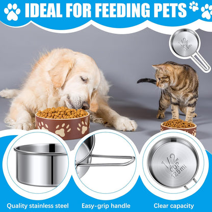 3 Pack 1/2 Measuring Cups 1/2 Dog Cat Food Stainless Steel Scoop Cup with Handle Portion Control for Wet and Dry Ingredients for Dog Cat Bird