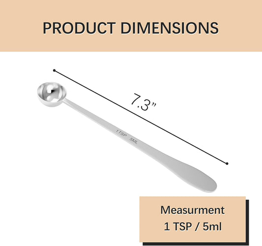 2PCS 1Teaspoon(1tsp, 1/3tbsp, 5ml) Extra-long Handle Measuring Spoon | 18/8(304) Stainless Steel, Food-Grade, High Precision, Durable, ‌Rust-Free, Dishwasher-Safe, Easy-Read Marking