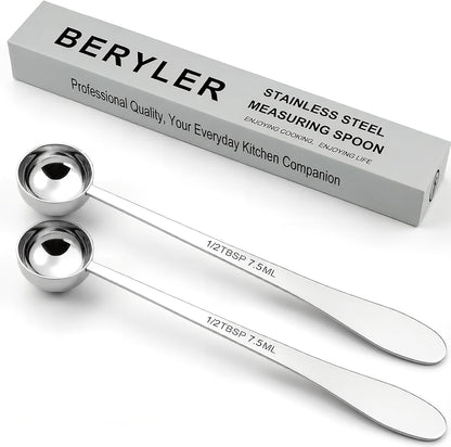 2PCS 1Teaspoon(1tsp, 1/3tbsp, 5ml) Extra-long Handle Measuring Spoon | 18/8(304) Stainless Steel, Food-Grade, High Precision, Durable, ‌Rust-Free, Dishwasher-Safe, Easy-Read Marking