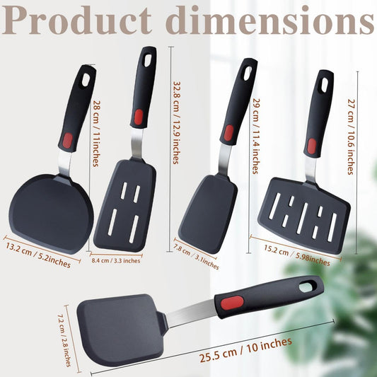 Silicone Spatula Set Turner 5-Pack Spatulas | for Nonstick Cookware 600°F Heat Resistant Kitchen Cooking Utensils Set for Egg, Pancake Fish Sticky Baking Dishwasher Safe
