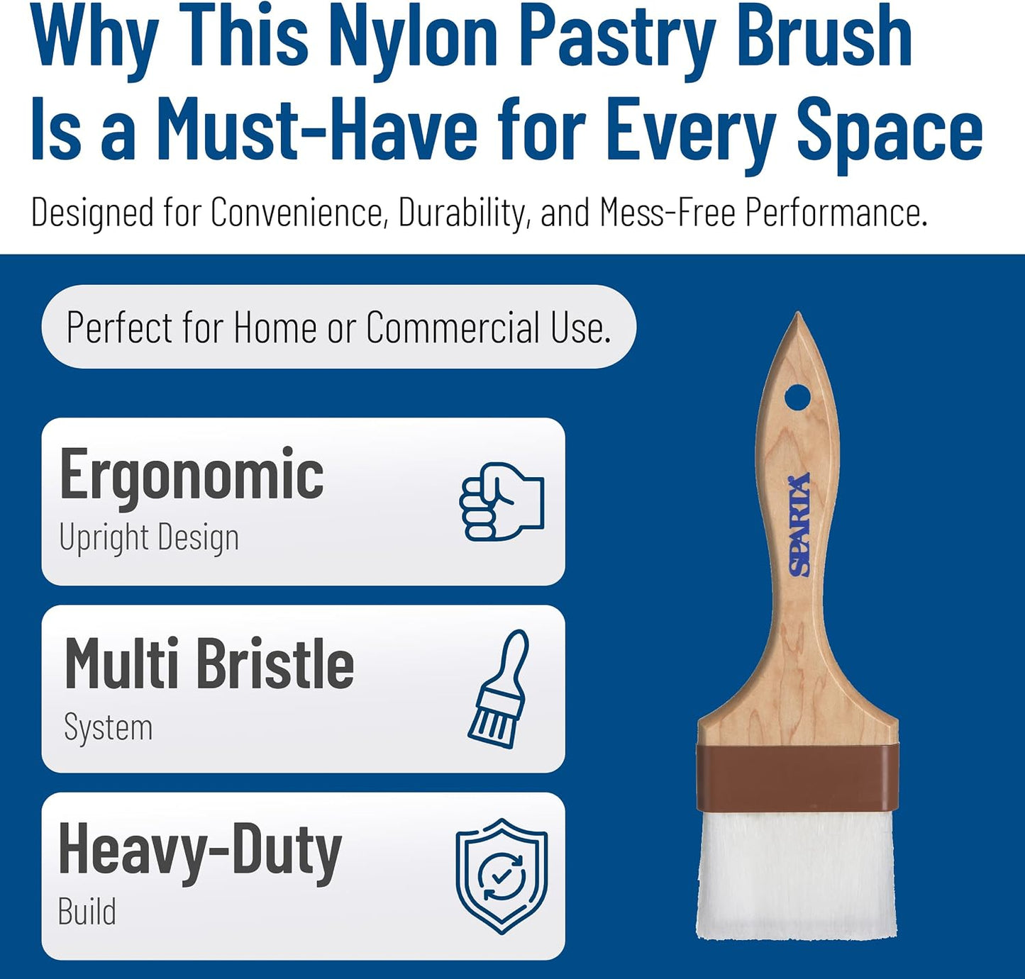 SPARTA 4039700 Nylon Wide Brush, Flat With Nylon Bristles, 2 Inches, Brown