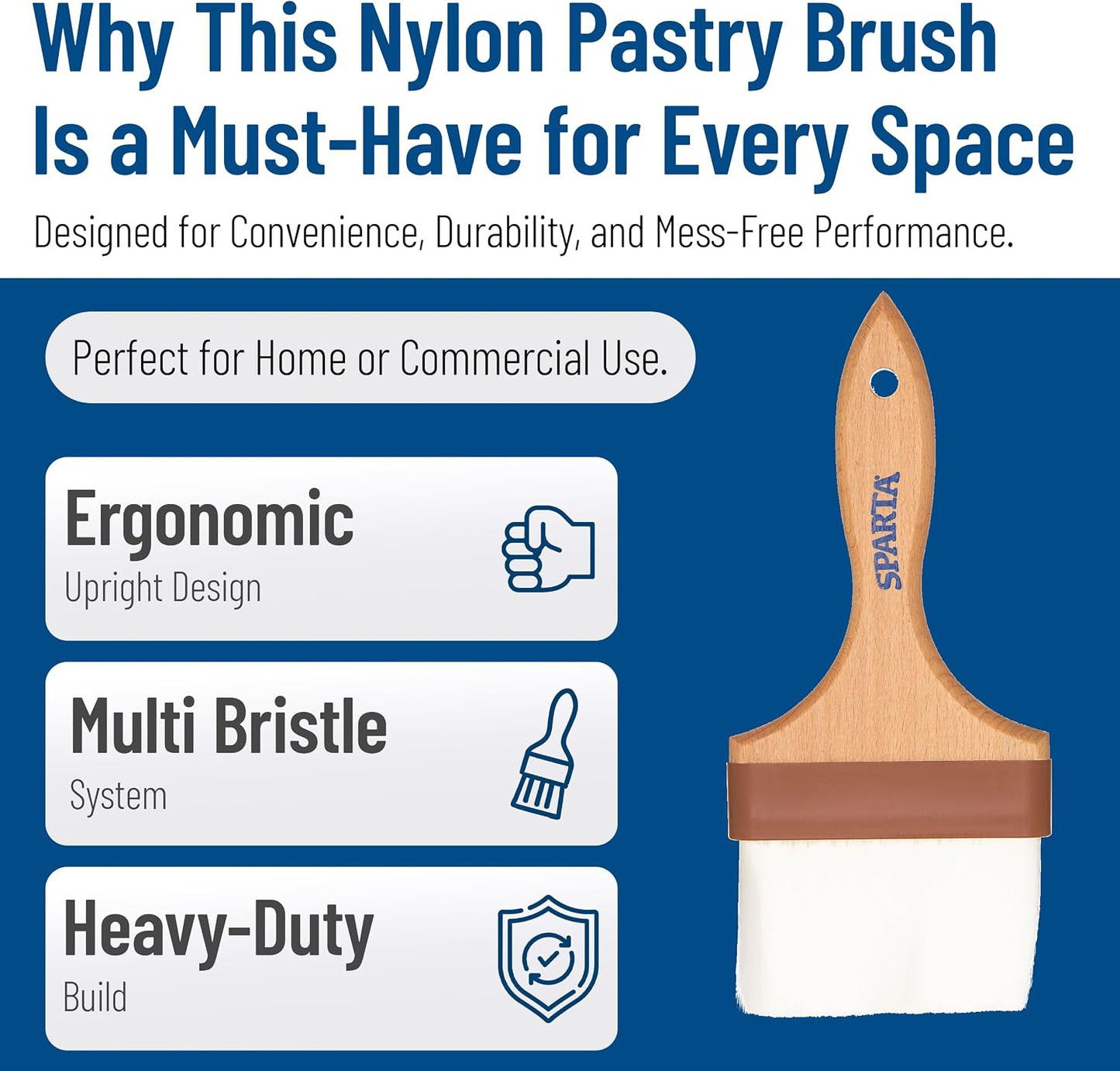 SPARTA 4039700 Nylon Wide Brush, Flat With Nylon Bristles, 2 Inches, Brown