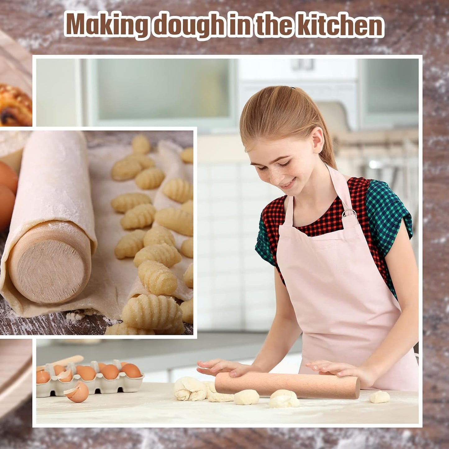 3 Pieces Small Wooden Rolling Pin, Dumpling Dough Roller Wooden Mini Rolling Pins Kitchen Utensil Tool for Fondant, Pasta, Bread, Pastry, Cookies, Pizza, Pie, Cylinder Style, 6.3 Inch