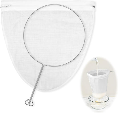 1 Pack Ultra Fine Mesh Strainer Bags, Reusable with Stainless Steel Handle, Filter for Nut Milk, Coffee, Juice, Cheese, Honey, and More (Large)