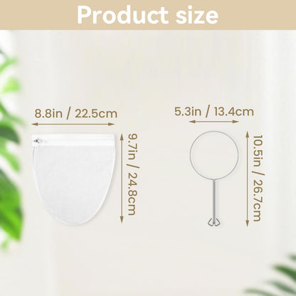1 Pack Ultra Fine Mesh Strainer Bags, Reusable with Stainless Steel Handle, Filter for Nut Milk, Coffee, Juice, Cheese, Honey, and More (Large)