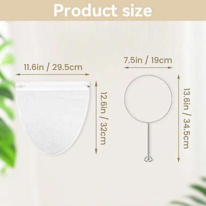 1 Pack Ultra Fine Mesh Strainer Bags, Reusable with Stainless Steel Handle, Filter for Nut Milk, Coffee, Juice, Cheese, Honey, and More (Large)