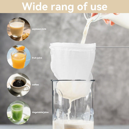 1 Pack Ultra Fine Mesh Strainer Bags, Reusable with Stainless Steel Handle, Filter for Nut Milk, Coffee, Juice, Cheese, Honey, and More (Large)